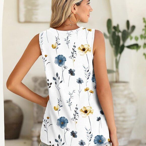 Summer Tank Top for Women in White Floral, Medium - Picture 4 of 4